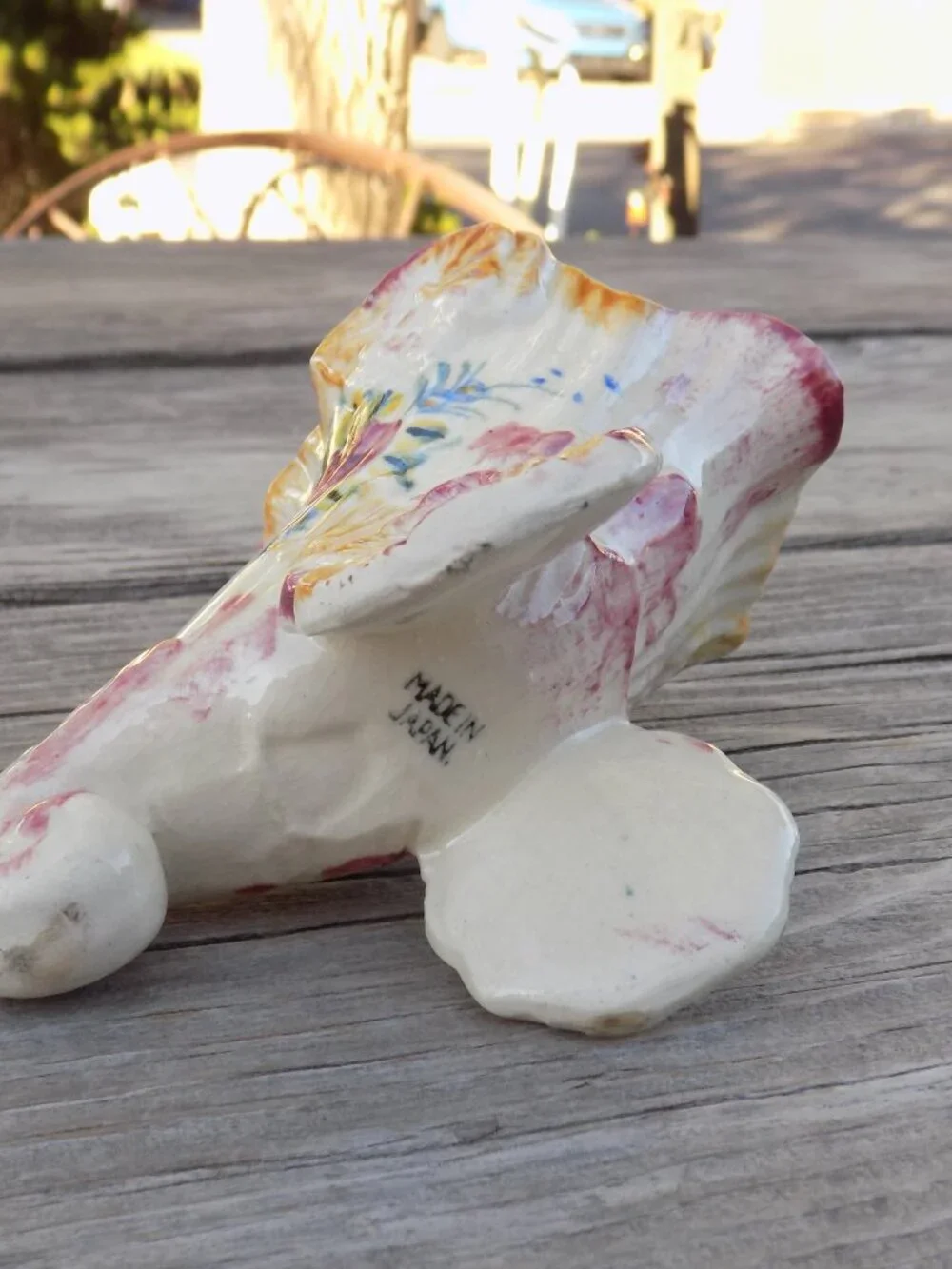 Cornucopia Thanksgiving Ceramic Vase Planter, Pink Flowers and White, Floral, *